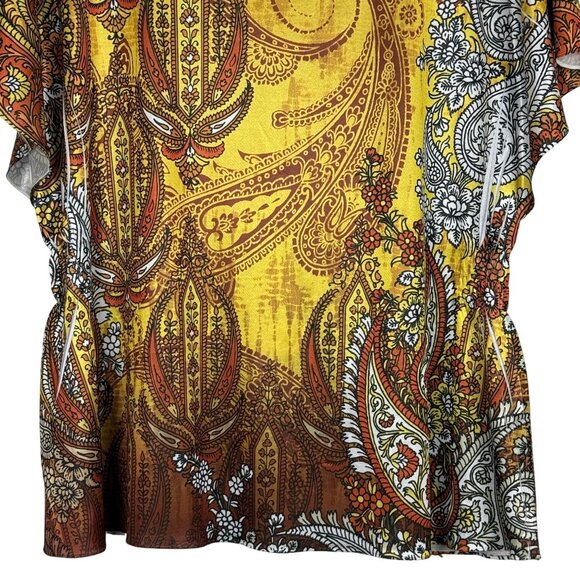 Appropriate Behavior Gold Paisley Satin Blouse XXL 20 Flutter Sleeve Bold Top - Picture 6 of 7